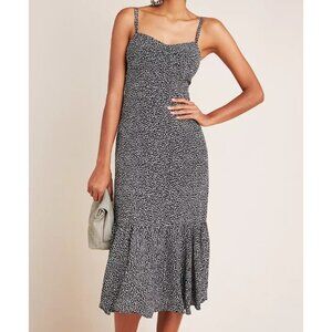 By Anthropologie Tina Flounced Midi Dress Size 10 Black Cheetah Ruffle